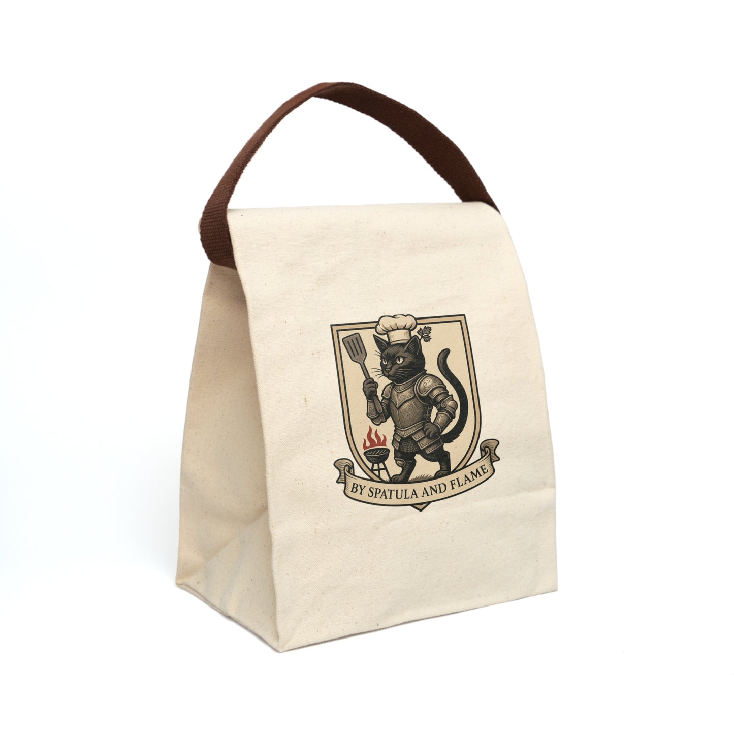 Chef Knight Cat Canvas Lunch Bag - Medieval Fantasy Black Cat Tote for Lunch or Snacks