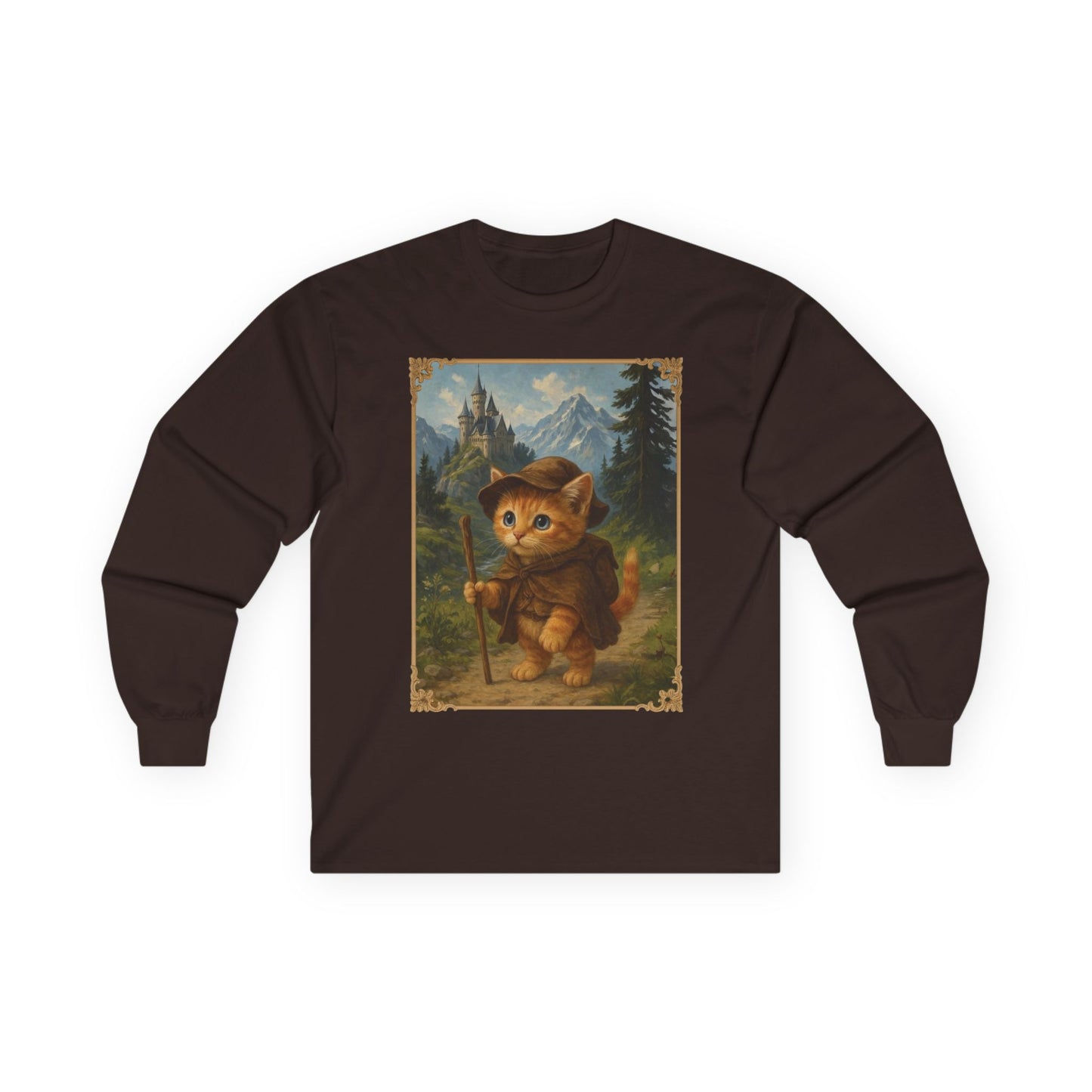 Adventurous Kitten Long Sleeve T-shirt - Fantasy Explorer Cat Shirt, Unisex Cotton Tee