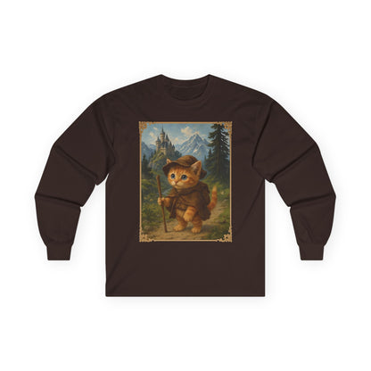 Adventurous Kitten Long Sleeve T-shirt - Fantasy Explorer Cat Shirt, Unisex Cotton Tee