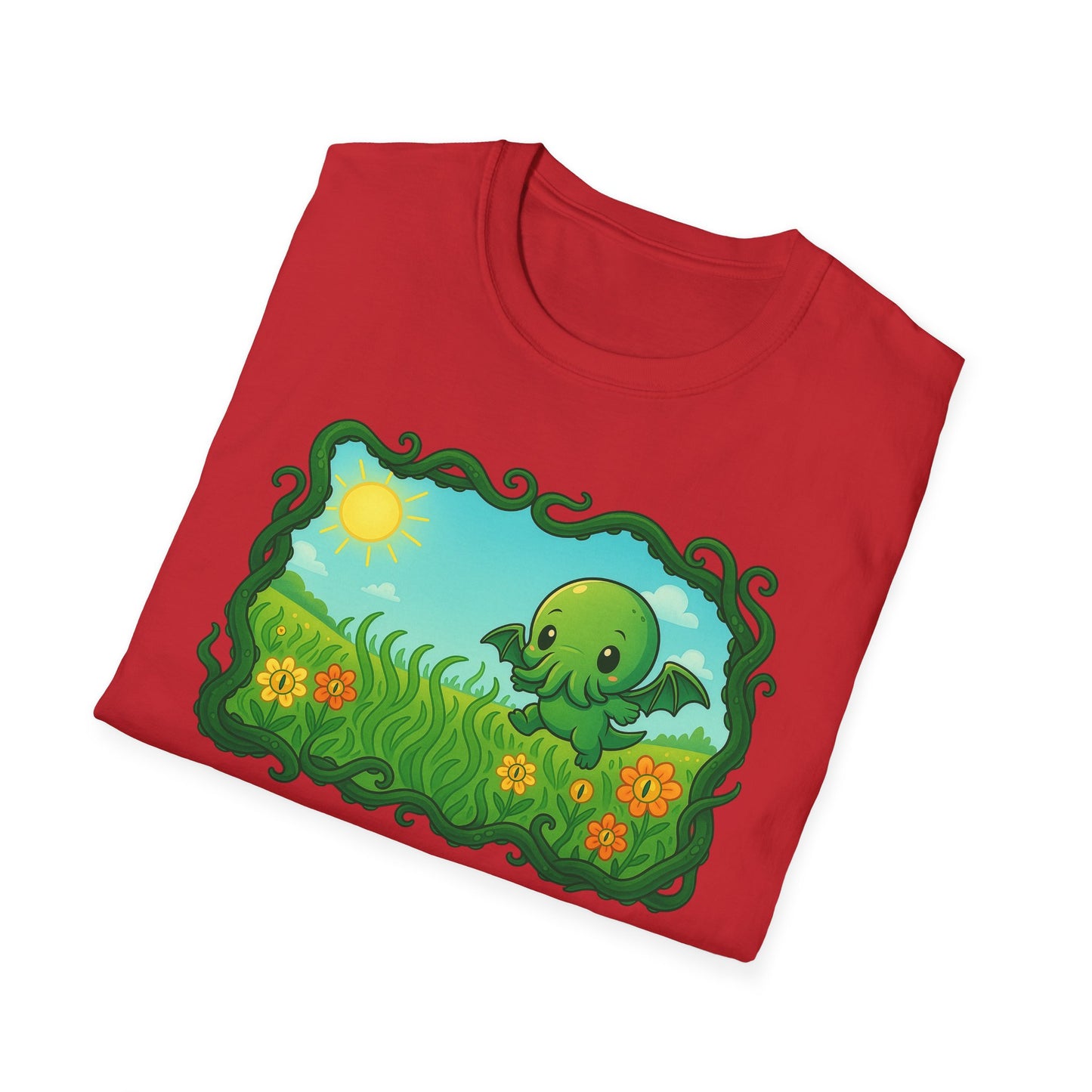 Kawaii Cthulhu Meadow Unisex Tee - Cute Eldritch Shirt