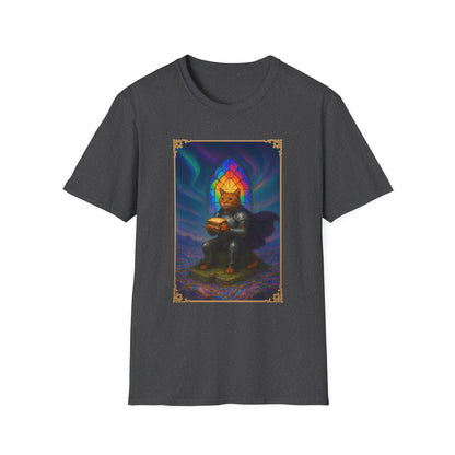 Knight Cat Stained Glass Sandwich T Shirt - Medieval Fantasy Cat in Armor Tee, Whimsical Cat Lover Gift Shirt