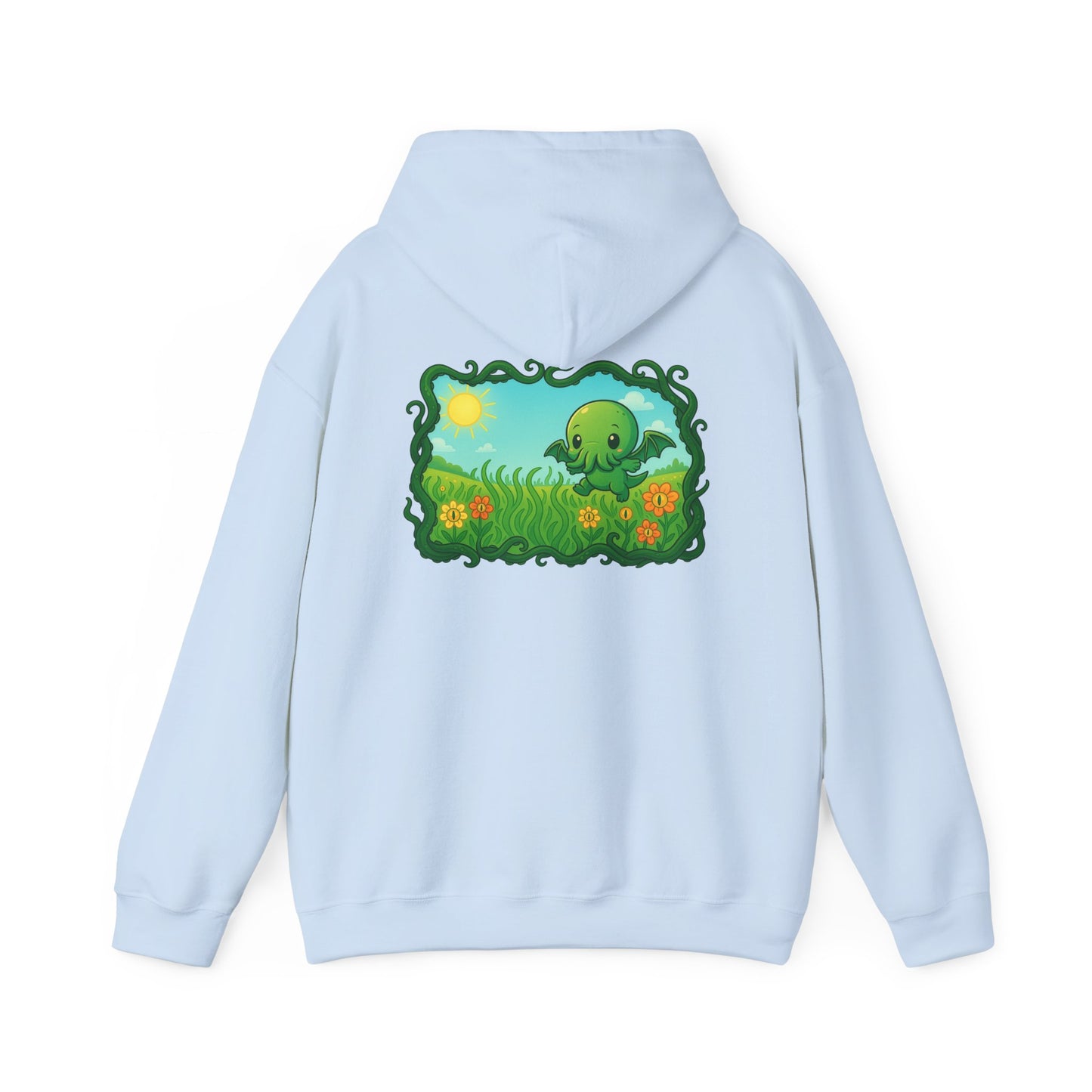 Kawaii Cthulhu Meadow Hoodie - Cute Eldritch Fleece Hooded Sweatshirt