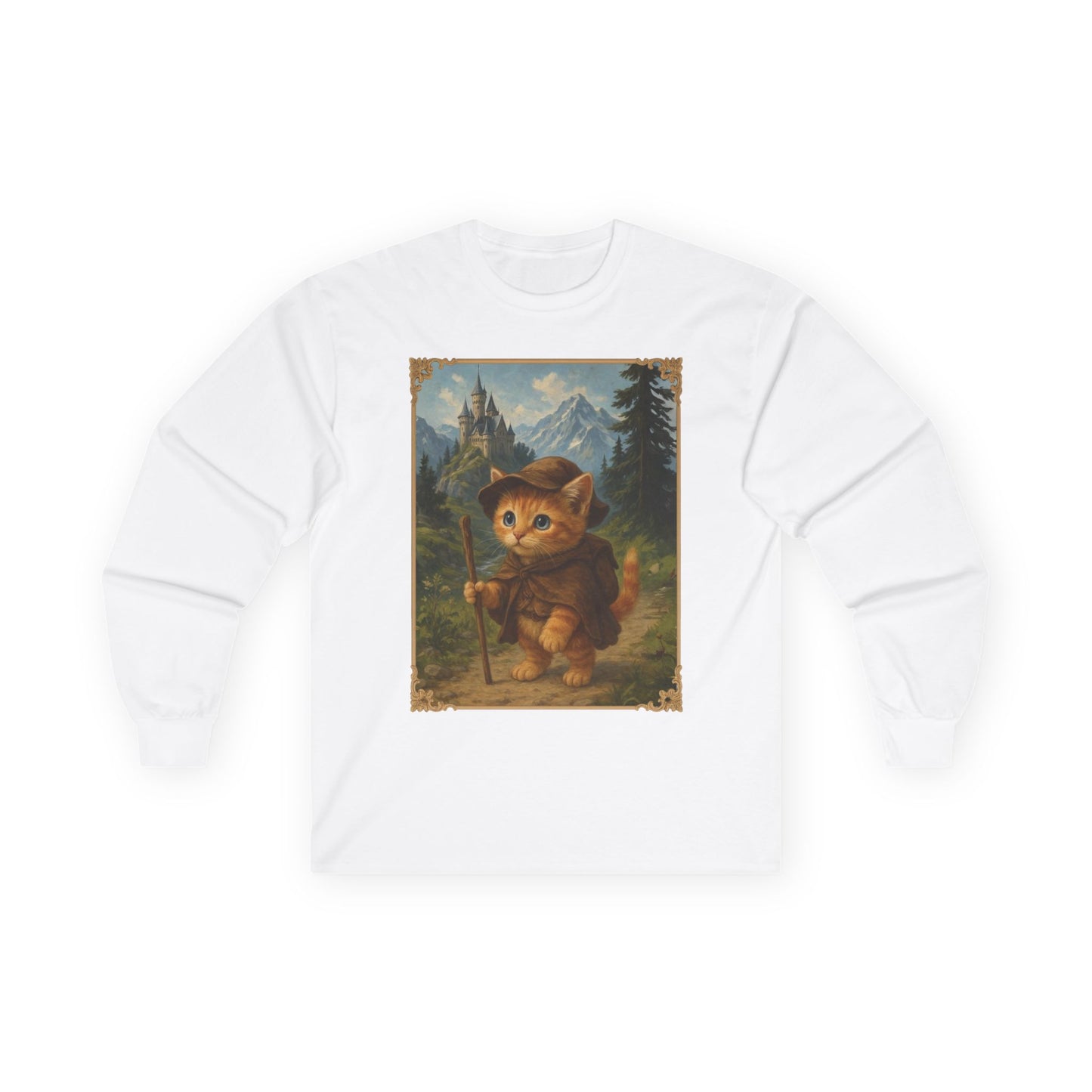 Adventurous Kitten Long Sleeve T-shirt - Fantasy Explorer Cat Shirt, Unisex Cotton Tee