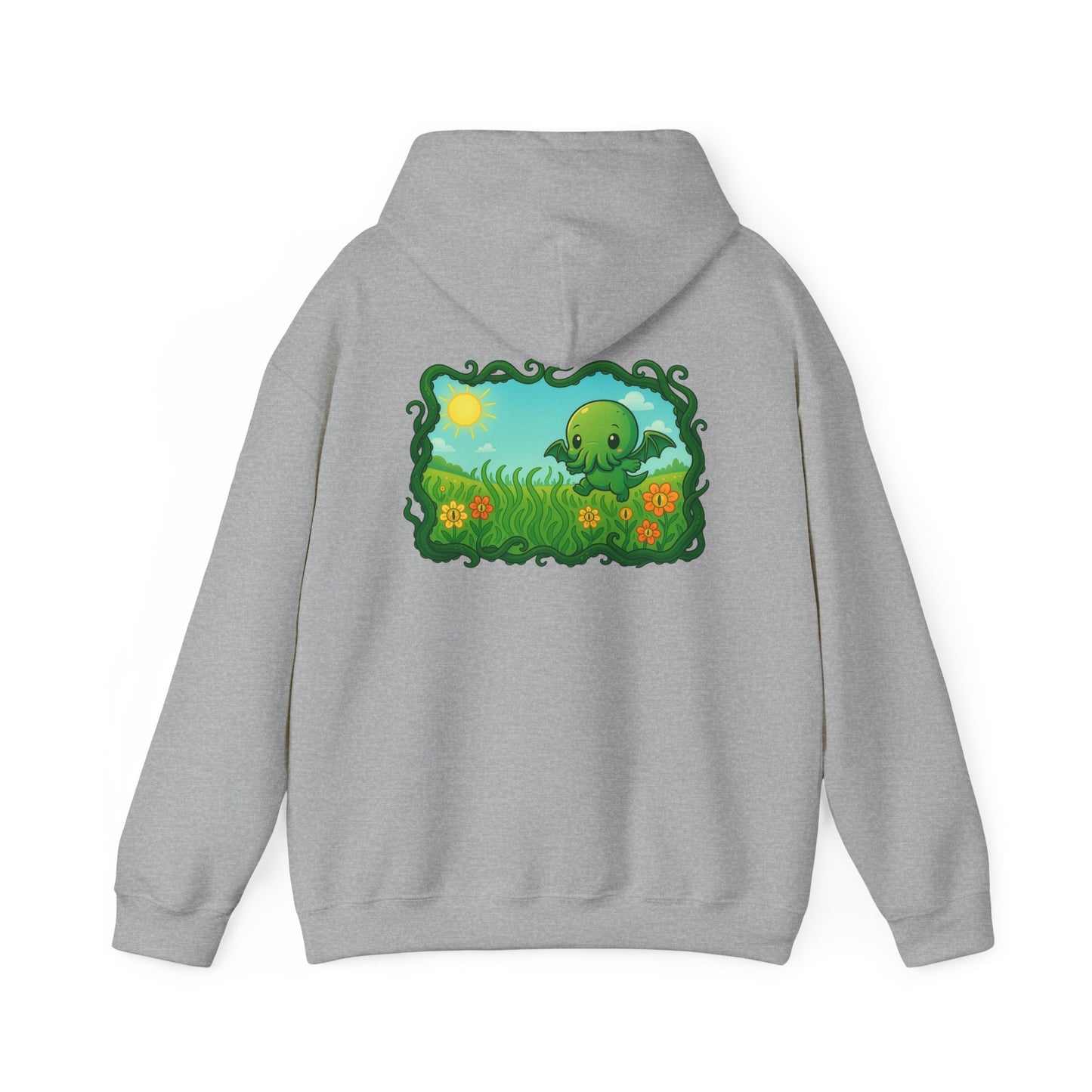 Kawaii Cthulhu Meadow Hoodie - Cute Eldritch Fleece Hooded Sweatshirt