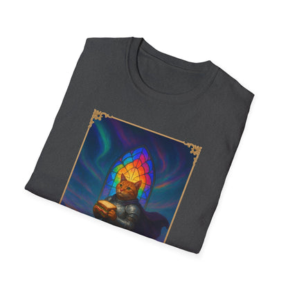 Knight Cat Stained Glass Sandwich T Shirt - Medieval Fantasy Cat in Armor Tee, Whimsical Cat Lover Gift Shirt
