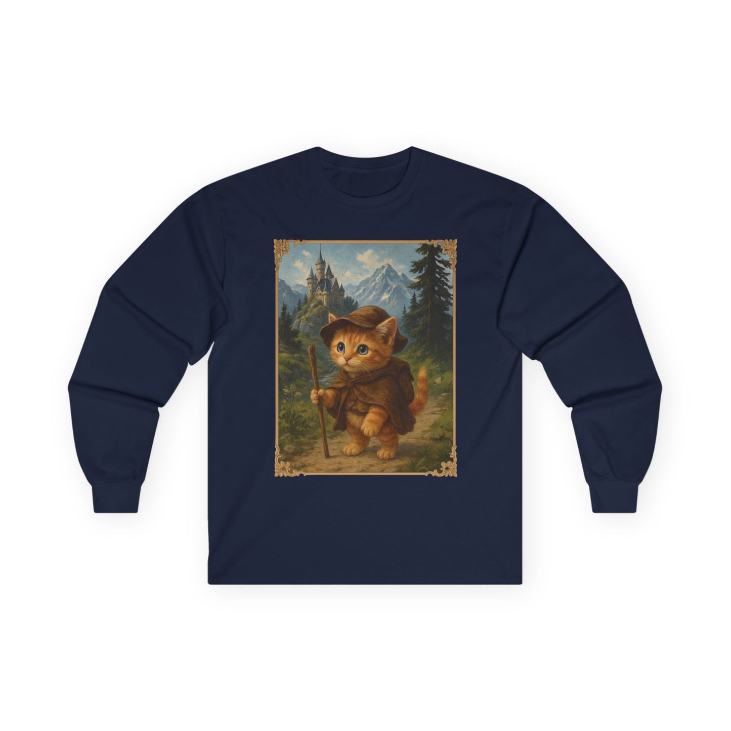 Adventurous Kitten Long Sleeve T-shirt - Fantasy Explorer Cat Shirt, Unisex Cotton Tee
