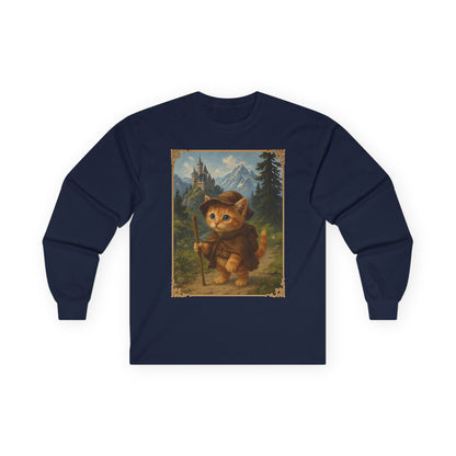 Adventurous Kitten Long Sleeve T-shirt - Fantasy Explorer Cat Shirt, Unisex Cotton Tee