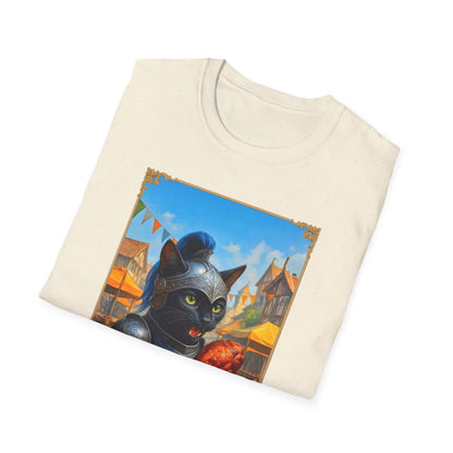 Knight Cat Festival Feast T-Shirt - Medieval Fantasy Cat in Armor Eating Turkey Leg, Renaissance Faire Cat Lover Tee