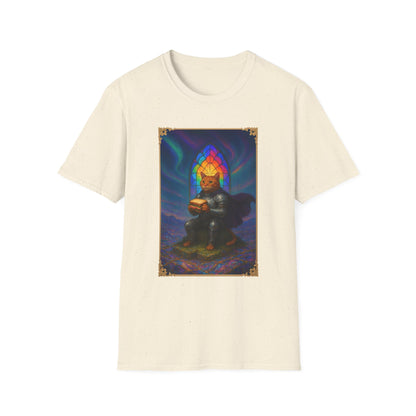 Knight Cat Stained Glass Sandwich T Shirt - Medieval Fantasy Cat in Armor Tee, Whimsical Cat Lover Gift Shirt