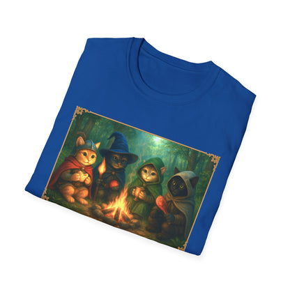 Fireside Kitties Fantasy T-Shirt - Adventuring Cats Around the Campfire