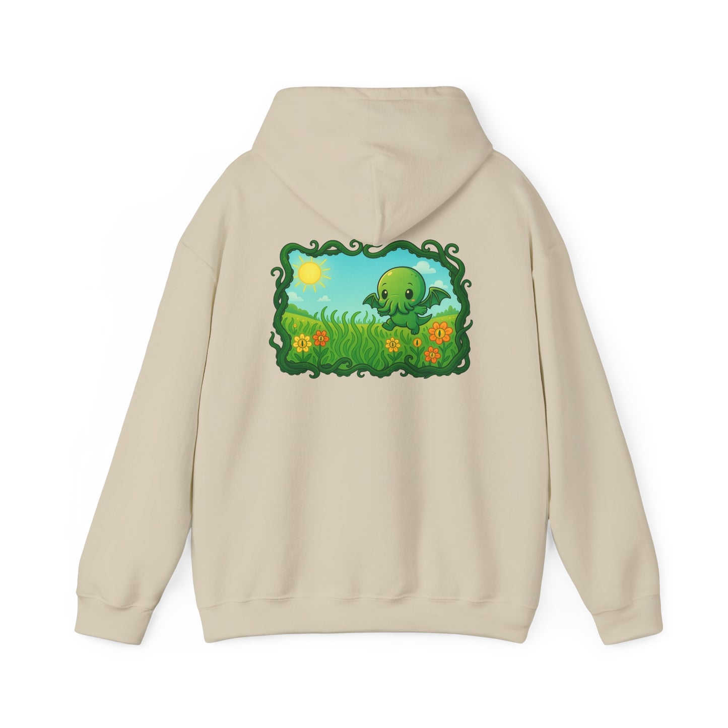 Kawaii Cthulhu Meadow Hoodie - Cute Eldritch Fleece Hooded Sweatshirt