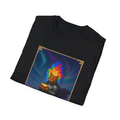 Knight Cat Stained Glass Sandwich T Shirt - Medieval Fantasy Cat in Armor Tee, Whimsical Cat Lover Gift Shirt