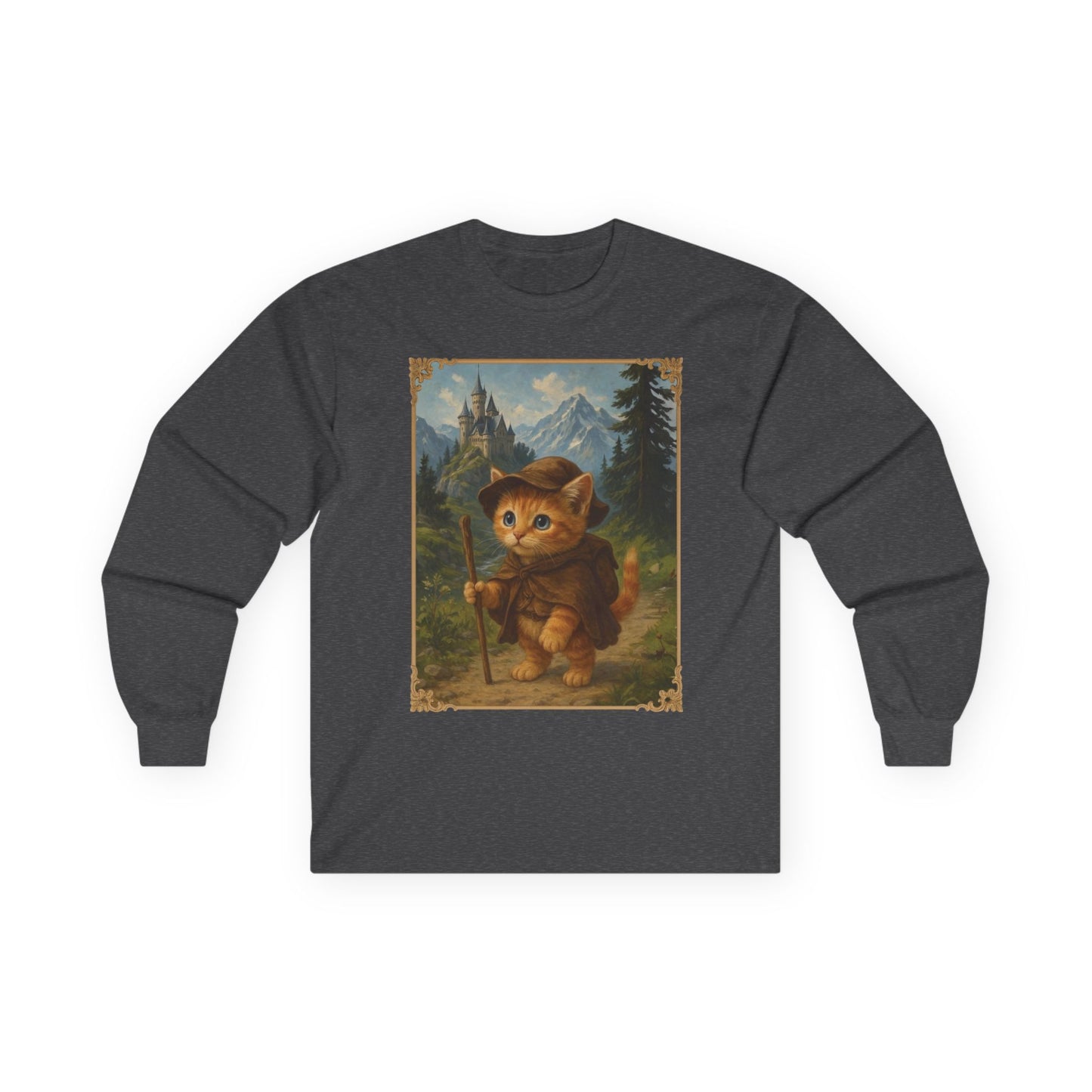 Adventurous Kitten Long Sleeve T-shirt - Fantasy Explorer Cat Shirt, Unisex Cotton Tee