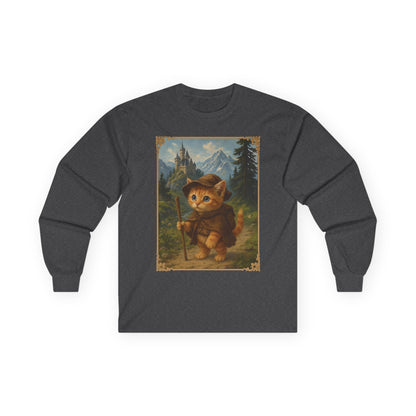 Adventurous Kitten Long Sleeve T-shirt - Fantasy Explorer Cat Shirt, Unisex Cotton Tee