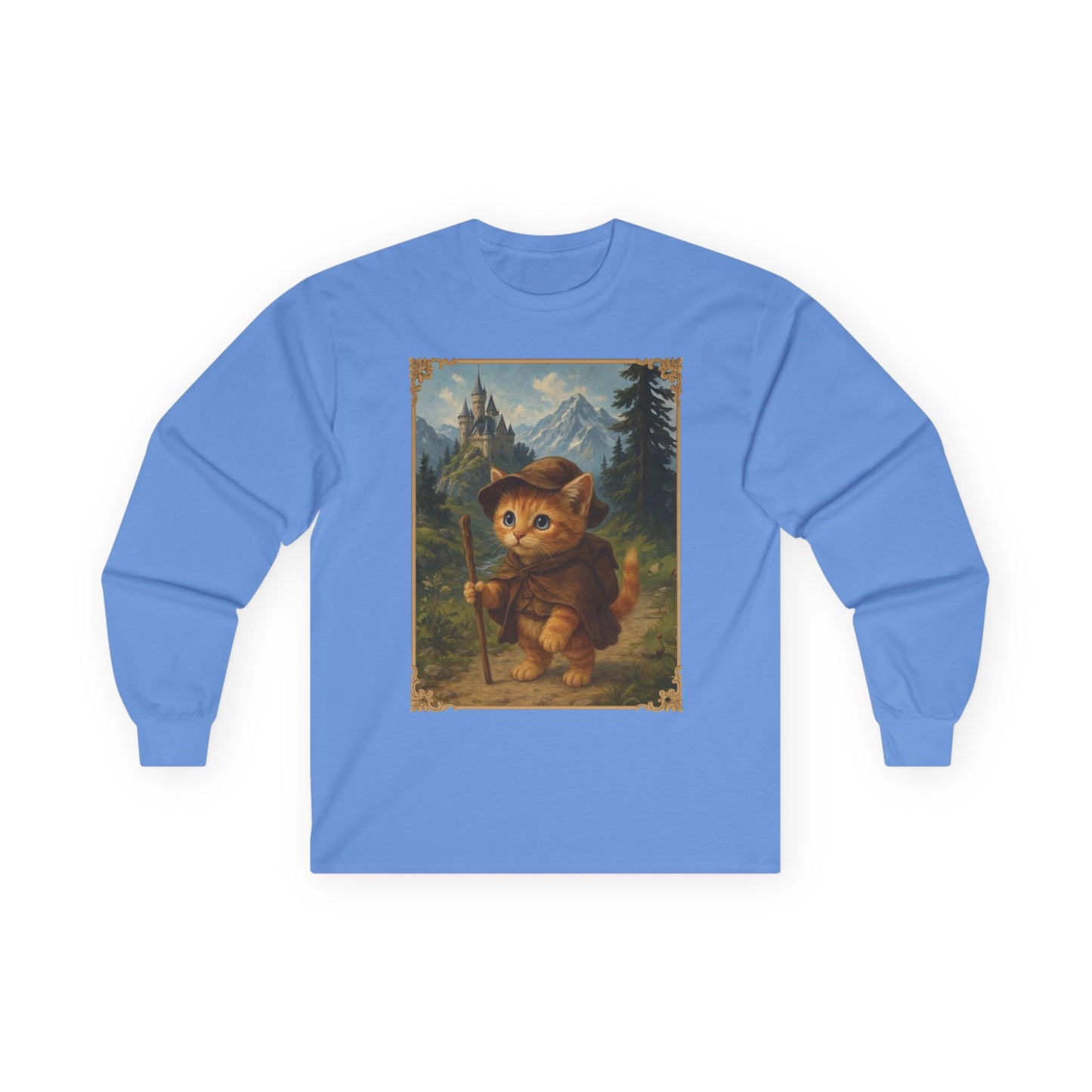 Adventurous Kitten Long Sleeve T-shirt - Fantasy Explorer Cat Shirt, Unisex Cotton Tee