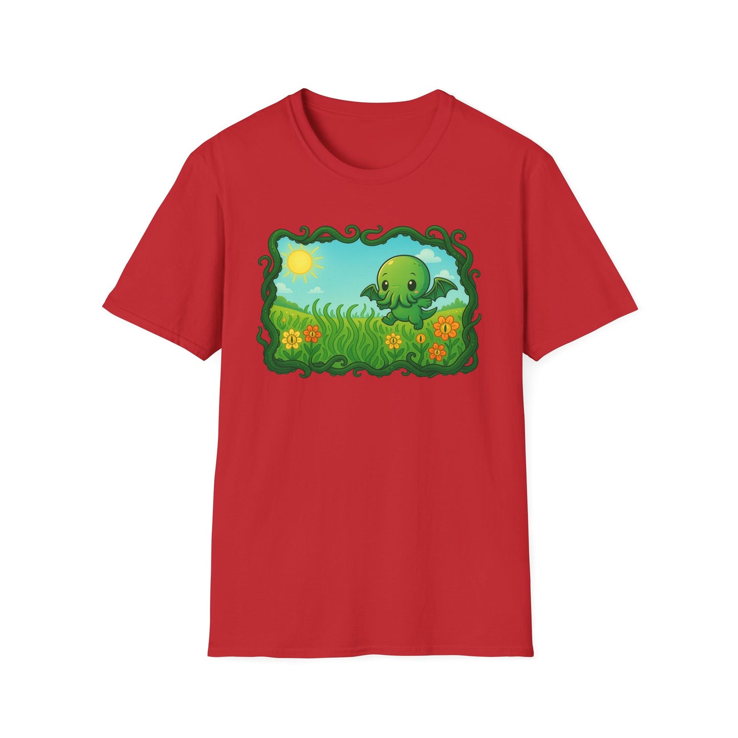 Kawaii Cthulhu Meadow Unisex Tee - Cute Eldritch Shirt