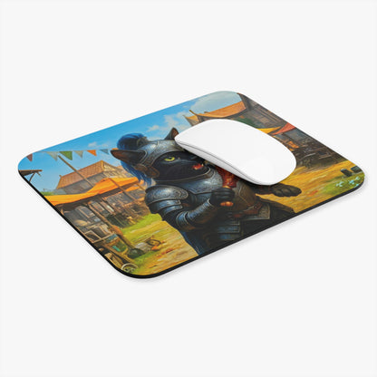 Knight Cat Mouse Pad - Medieval Fantasy Black Cat Warrior with Turkey Leg