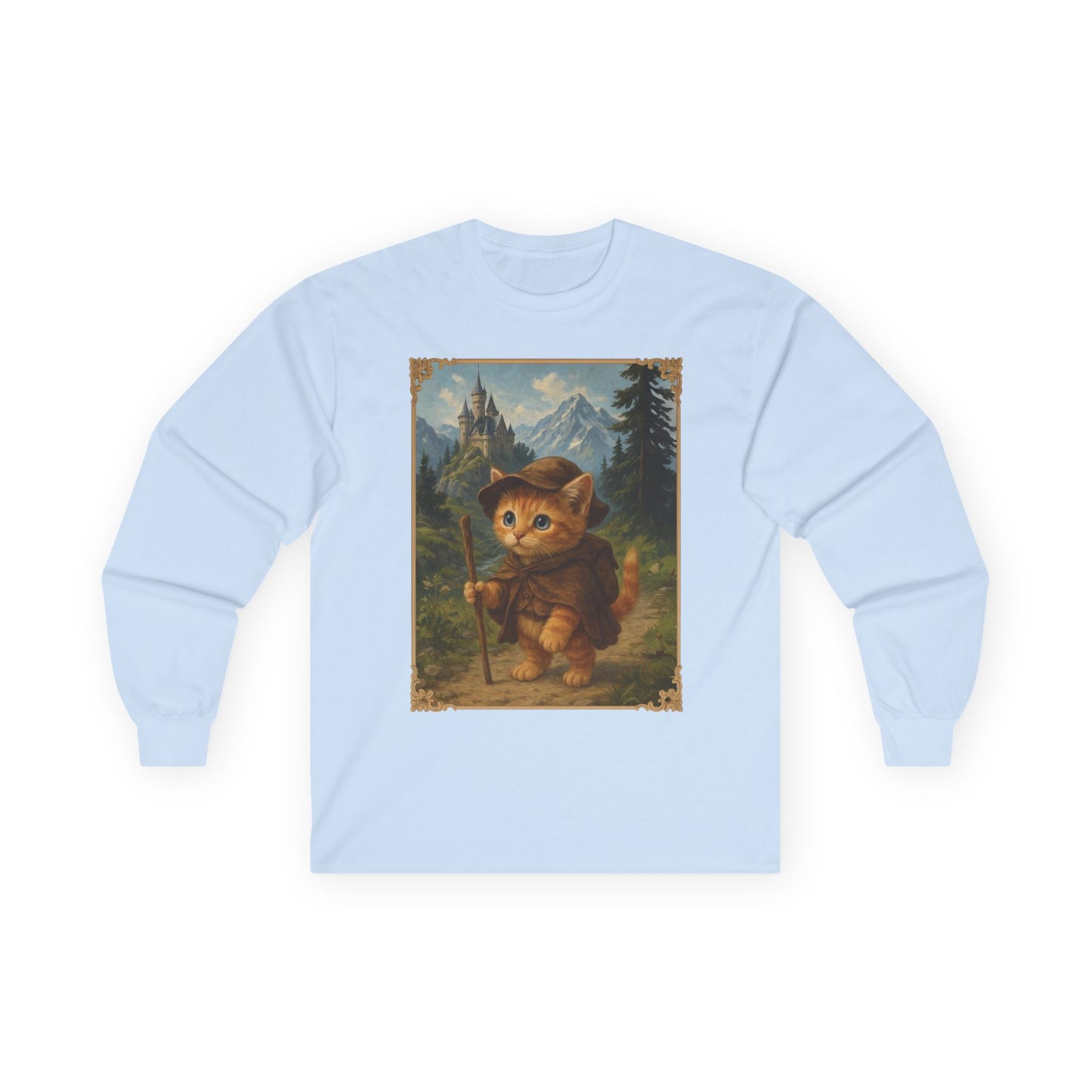 Adventurous Kitten Long Sleeve T-shirt - Fantasy Explorer Cat Shirt, Unisex Cotton Tee