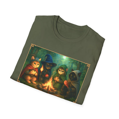 Fireside Kitties Fantasy T-Shirt - Adventuring Cats Around the Campfire