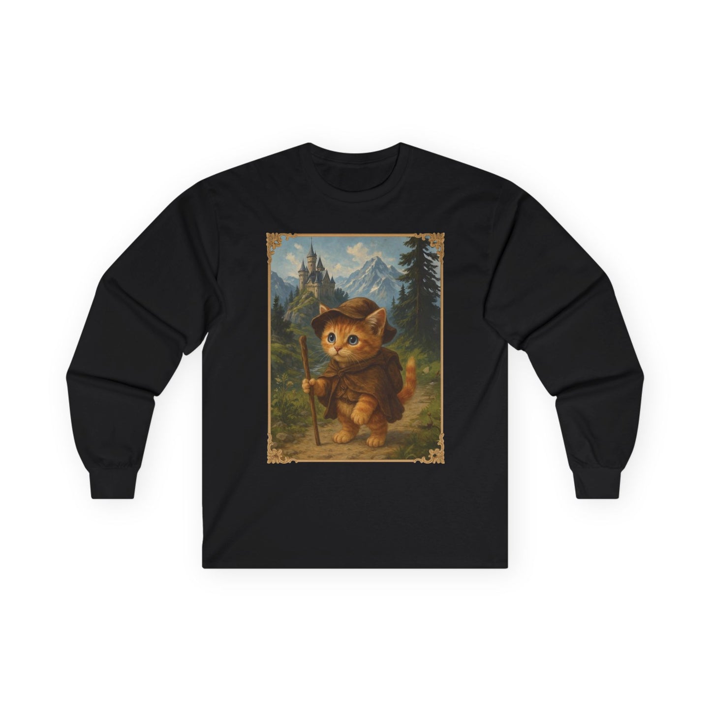 Adventurous Kitten Long Sleeve T-shirt - Fantasy Explorer Cat Shirt, Unisex Cotton Tee