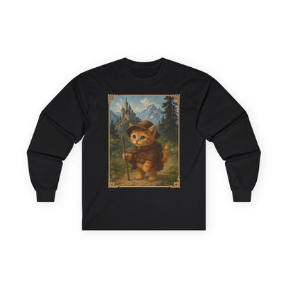 Adventurous Kitten Long Sleeve T-shirt - Fantasy Explorer Cat Shirt, Unisex Cotton Tee
