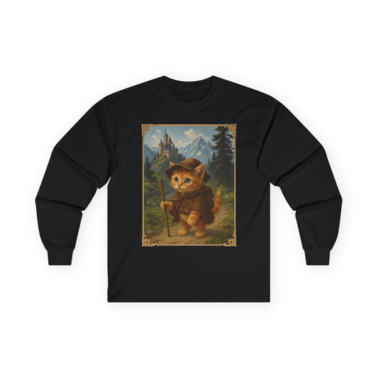Adventurous Kitten Long Sleeve T-shirt - Fantasy Explorer Cat Shirt, Unisex Cotton Tee