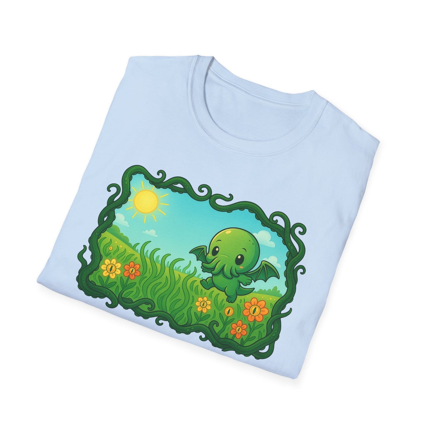Kawaii Cthulhu Meadow Unisex Tee - Cute Eldritch Shirt