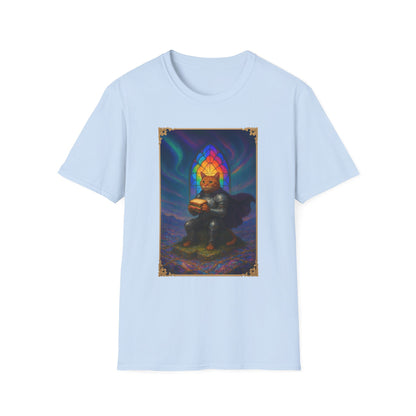 Knight Cat Stained Glass Sandwich T Shirt - Medieval Fantasy Cat in Armor Tee, Whimsical Cat Lover Gift Shirt