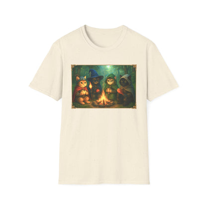 Fireside Kitties Fantasy T-Shirt - Adventuring Cats Around the Campfire