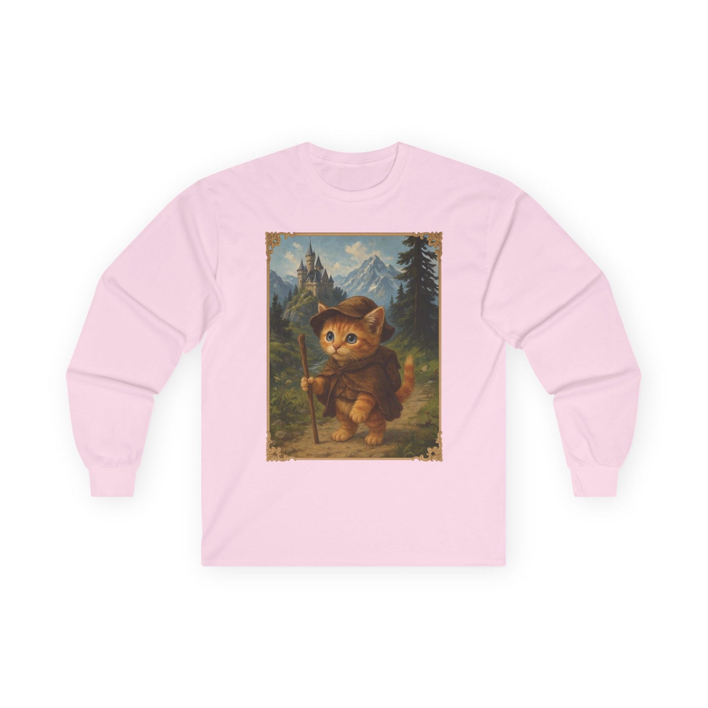 Adventurous Kitten Long Sleeve T-shirt - Fantasy Explorer Cat Shirt, Unisex Cotton Tee