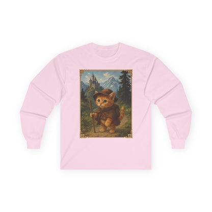 Adventurous Kitten Long Sleeve T-shirt - Fantasy Explorer Cat Shirt, Unisex Cotton Tee
