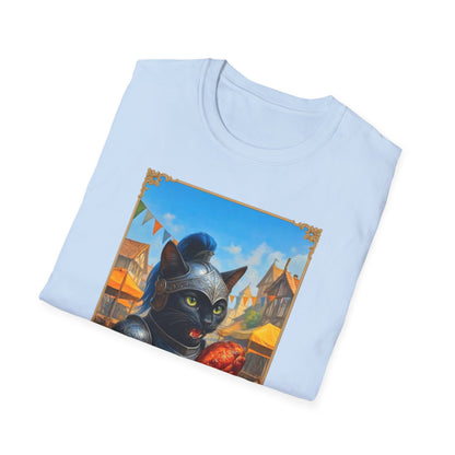 Knight Cat Festival Feast T-Shirt - Medieval Fantasy Cat in Armor Eating Turkey Leg, Renaissance Faire Cat Lover Tee