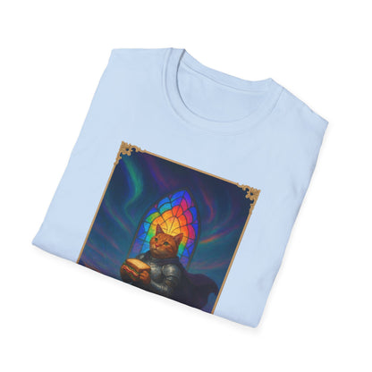 Knight Cat Stained Glass Sandwich T Shirt - Medieval Fantasy Cat in Armor Tee, Whimsical Cat Lover Gift Shirt