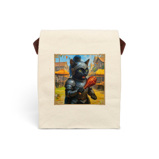 Knight Cat Canvas Lunch Bag - Medieval Fantasy Black Cat Tote for Lunch or Snacks