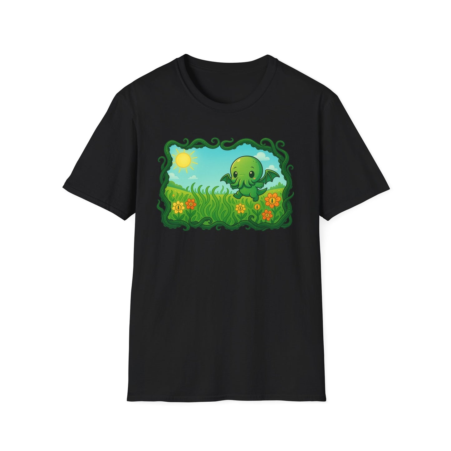 Kawaii Cthulhu Meadow Unisex Tee - Cute Eldritch Shirt