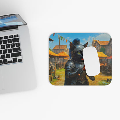 Knight Cat Mouse Pad - Medieval Fantasy Black Cat Warrior with Turkey Leg