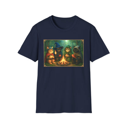Fireside Kitties Fantasy T-Shirt - Adventuring Cats Around the Campfire