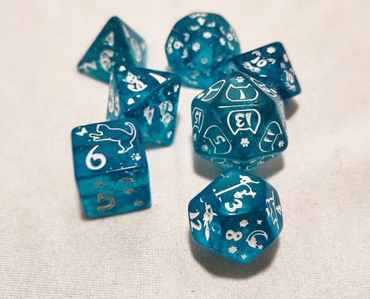 Blue Cat Themed Dice Set