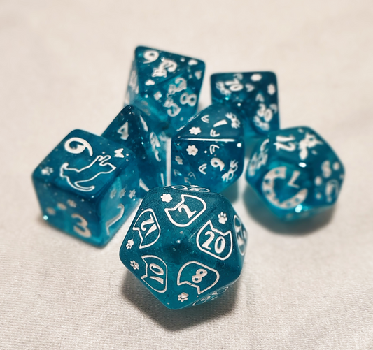 Blue Cat Themed Dice Set