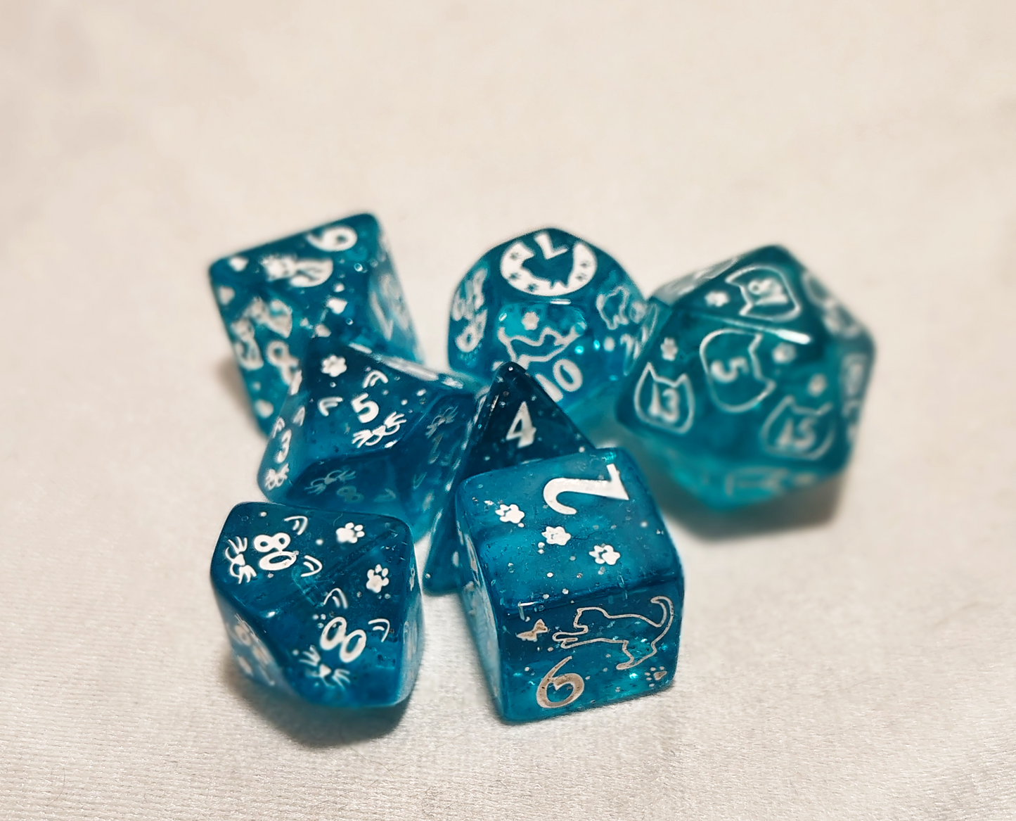 Blue Cat Themed Dice Set