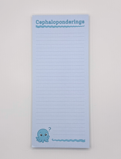 Front view: Cephaloponderings lined notepad.