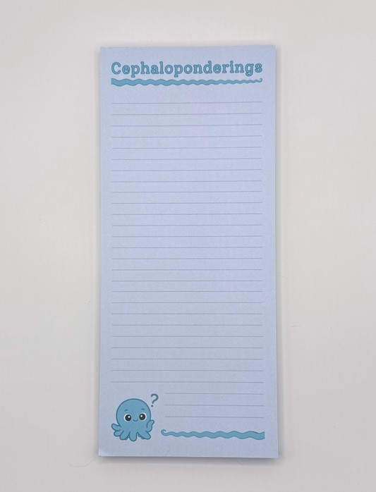 Front view: Cephaloponderings lined notepad.