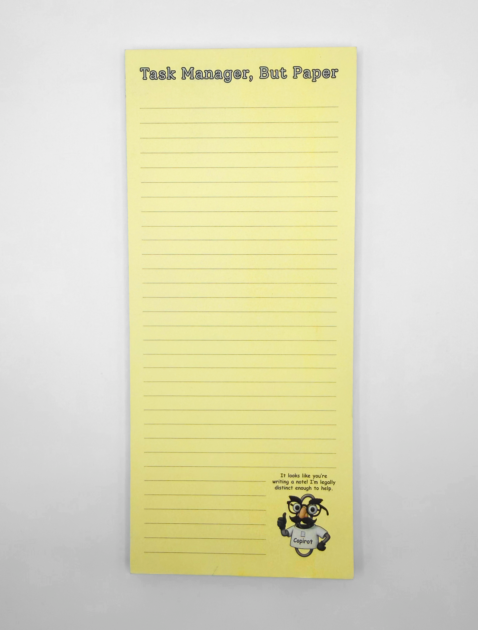 Front view: Task Manager, But Paper lined notepad