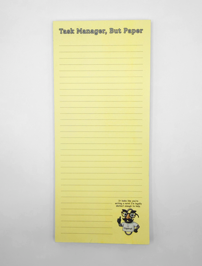 Front view: Task Manager, But Paper lined notepad