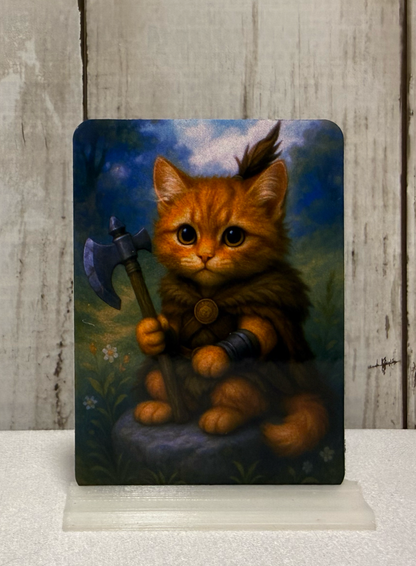 Magnet featuring a purrserker cat holding an axe.